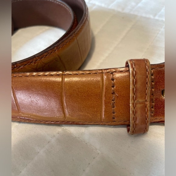 Vintage Genuine Alligator Belt Leather Camel Brown Brass Buckle 1.25” USA Made - Picture 9 of 13